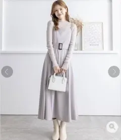 ベルト付ワンピース キャミワンピース 低身長 グレージュ S ワンピース