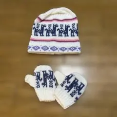 ハンドメイド ベビーニット 帽子＆ミトン セット