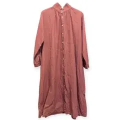 無印良品 麻100％ ロングシャツワンピース M テラコッタ ナチュラルレッド