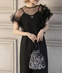 【forksy.】チュールフリルトップスセットサテンキャミワンピース