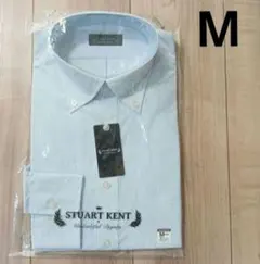 新品　カッターシャツ　メンズ　　Mサイズ　薄いブルーの縦縞　イージーアイロン