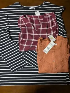 ストライプ 長袖シャツ ネイビーとホワイト　3点セット