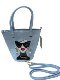 新品未使用 手提げ又はショルダーバッグ ファッションイラスト付き ライトブルー