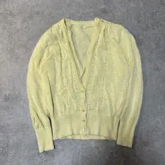 00's vintage イエロー ビジュー付き 長袖カーディガン