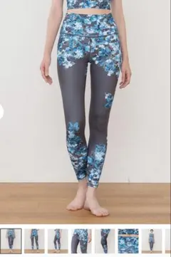 【SUKALA】フルオブフラワーパネルレギンス　ブルー　L