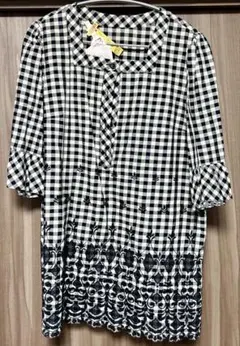 レリアン 13＋　大きいサイズギンガムチェック 五分袖トップス　チュニック