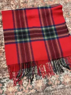 100%カシミア　赤チェック　大判ストール