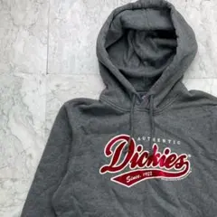 ディッキーズ　パーカー　メンズ　Ｌ　グレー　プルオーバー　プリントロゴ　　リブ袖