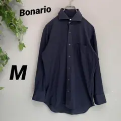 【Bonario】ボナリオ ネルシャツ M 長袖 無地 紺 美品 メンズ