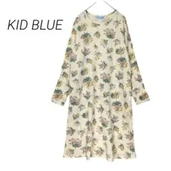 キッドブルー✳️花柄 ワッフル ルームウェア 長袖 ネグリジェ ワンピース 春夏