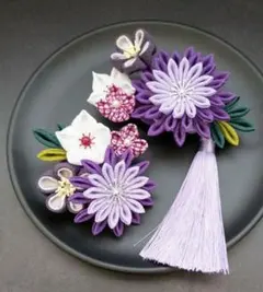 つまみ細工　２wayクリップ髪飾り　紫　成人式　卒業式　七五三　結婚式