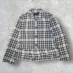 トリココムデギャルソン 丸襟フリルジャケット チェック 縮絨 麻混 20SS