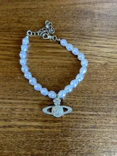 水色パール風ビーズ 土星チャームブレスレット