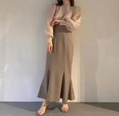 snidel ハイウエストヘムフレアツイルスカート