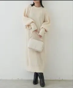 Aunt Marie's ボリュームスリーブロングニットワンピース アイボリー