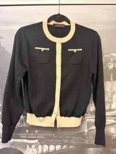 CABaN コットンカシミヤ バイカラークルーネックカーディガン　ブラック