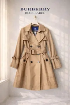 極美品 バーバリーブルーレーベル トレンチコート ノバチェック ベルト付 38
