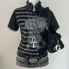 平成ギャル y2k ドクロ 英字 半袖Tシャツ グランジ ダークコア お兄系