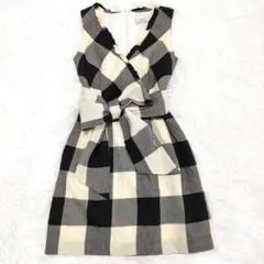 グレースコンチネンタル ノースリーブ ワンピース チェック ウール ベルト 36