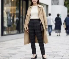 GLOBAL WORKウツクシルエット　チェック柄　テーパードパンツ　XS