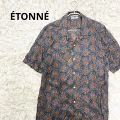 【タグ付き未使用品】ETONNE バティック風プリント 半袖開襟シャツ ブルーのサムネイル