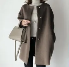 AIYISHANGFUSHI ノーカラーブラウンコート