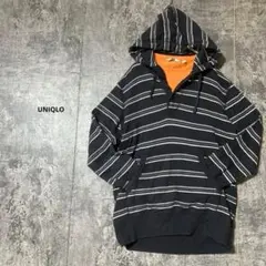 UNIQLO ボーダー　フードトレーナー　スエット　長袖　黒　グレー　メンズ　L