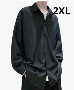 シャツ メンズ 長袖シャツ オーバーサイズ ブラック 2XL 韓国 大きいサイズ