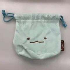 すみっこぐらし ミントグリーン 巾着ポーチ 顔刺繍