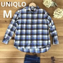 UNIQLO  チェックシャツ  青×モカ茶  ゆったり  オーバーサイズ  M