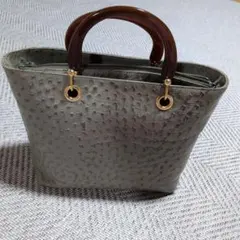 オーストリッチ風 レザーハンドバッグ モスグリーングレー
