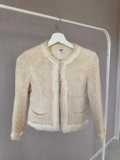 【ハロッズHarrods】 ノーカラージャケット フリンジ付き クリーム色