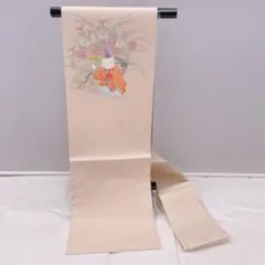 九寸名古屋帯 手書き友禅に刺繍 エンジ 塩瀬 未仕立て品 - メルカリ