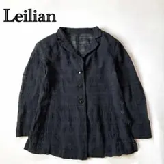 Leilian レリアン シアージャケット チェック柄 綿麻混 ブラックのサムネイル