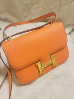 c*e様 オレンジ レザー ショルダーバッグ H金具