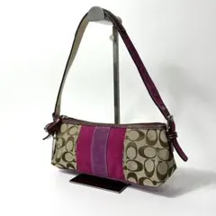 COACH シグネチャー スウェード キャンバス レザー ワンショルダーバッグ