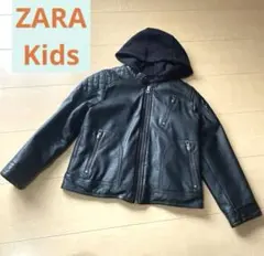 ZARA kids 黒 レザージャケット フード付き キルティング 7歳