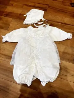 ホワイト ベビードレスセット 帽子付き