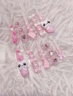 ネイルチップ ロングネイル 量産型 地雷系 平成女児 ピンク ねこ