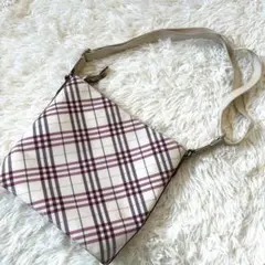 バーバリーブルーレーベル　ショルダーバッグ　ノバチェック　ホワイト　ピンク　レア