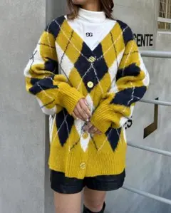 INGNI アーガイル柄シャギーニットカーディガン