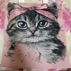 おしゃれ猫イラスト ポリエステルトートバッグ　エコバッグ ピンク