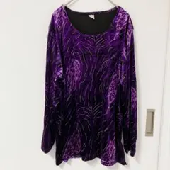 ヴィンテージ✨パープル ベロアトップス 総柄 ゴールドライン　個性派　紫　希少