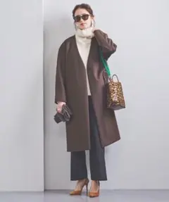 【美品】UNITED ARROWS☆UWSC W/N Vノーカラーコート 34