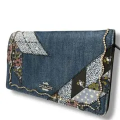 美品 コーチ 2way ショルダーウォレット パッチワークデニム ラインストーン