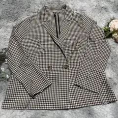 INDIVI インディヴィ 襟付き ジャケット 38 千鳥格子 総柄 ブラウン系