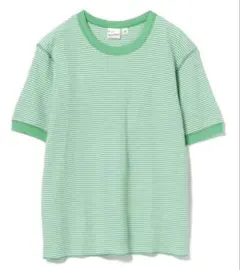 Healthknit BEAMS グリーン ワッフル ボーダー Tシャツ