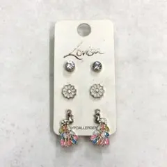 Lovisa 孔雀デザイン 花柄 キラキラ ピアス3点セット カラフル 夏ピアス