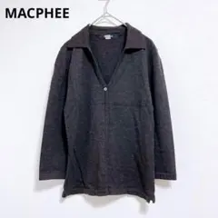 【マカフィー】襟付き　ニット　７分袖　ウール１００％　ダークグレー　黒