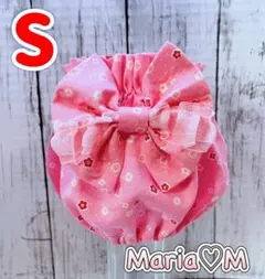 No.638 Sサイズ　リボン付スヌード❤︎ピンク×小花柄　レース付リボン❤︎